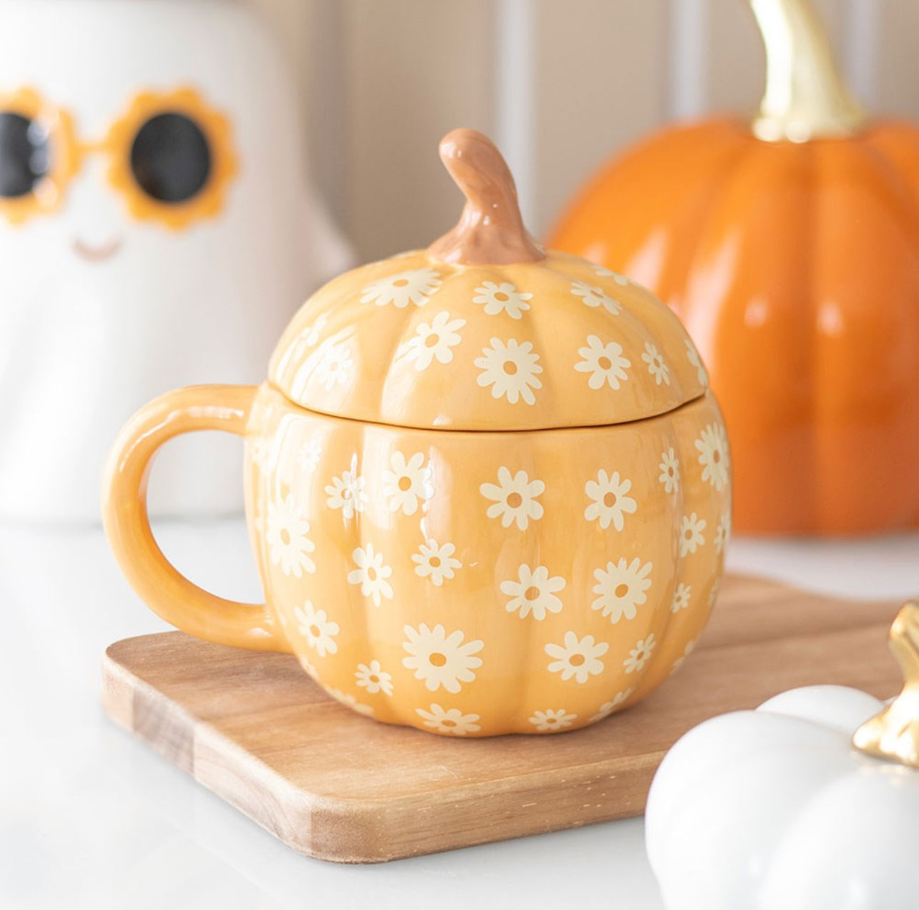 Groovy Floral Pumpkin Lidded Mug