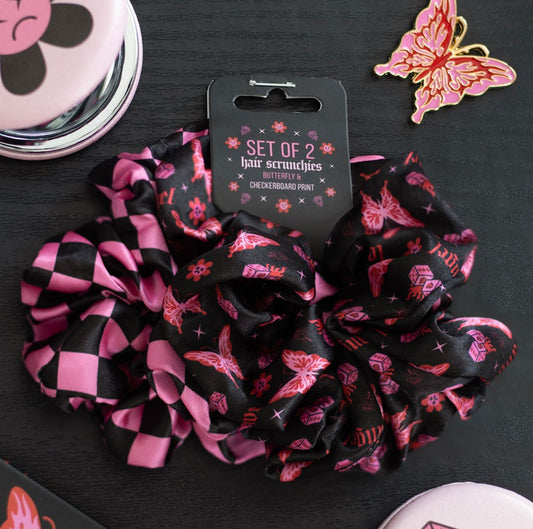 Set Of 2 Rebel Butterfly & Checkerboard Hair Scrunchies