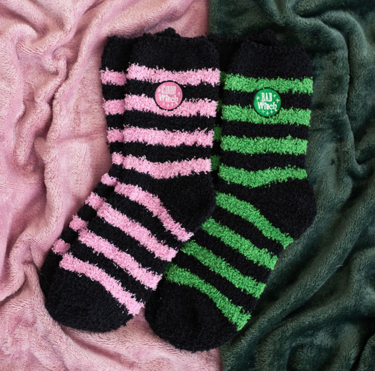 Set Of 2 Good Witch & Bad Witch Fluffy Socks